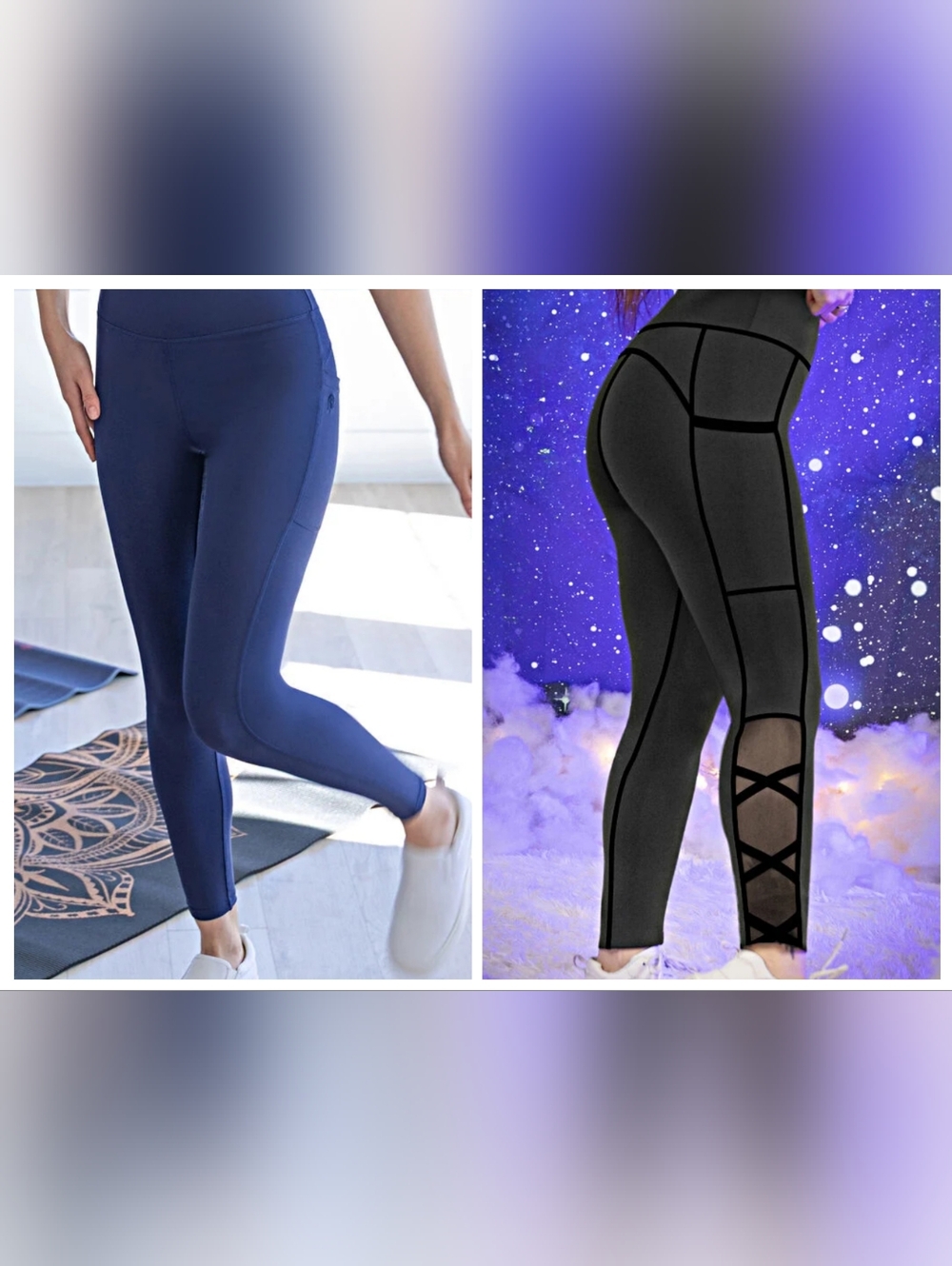 Lot of 2 Pairs POP Fit Black & Navy High-Rise Leggings